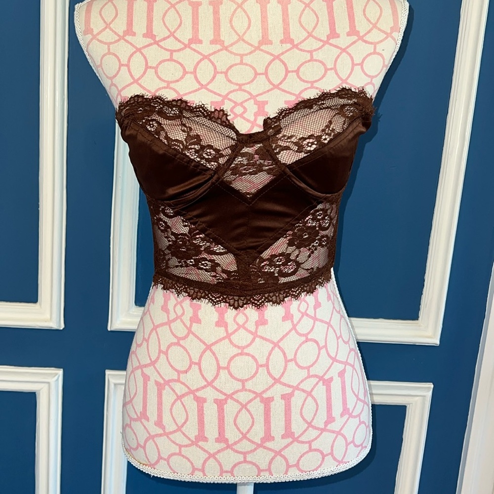 Runaway the Label Brown Satin Lace Corset Bustier - Size XS